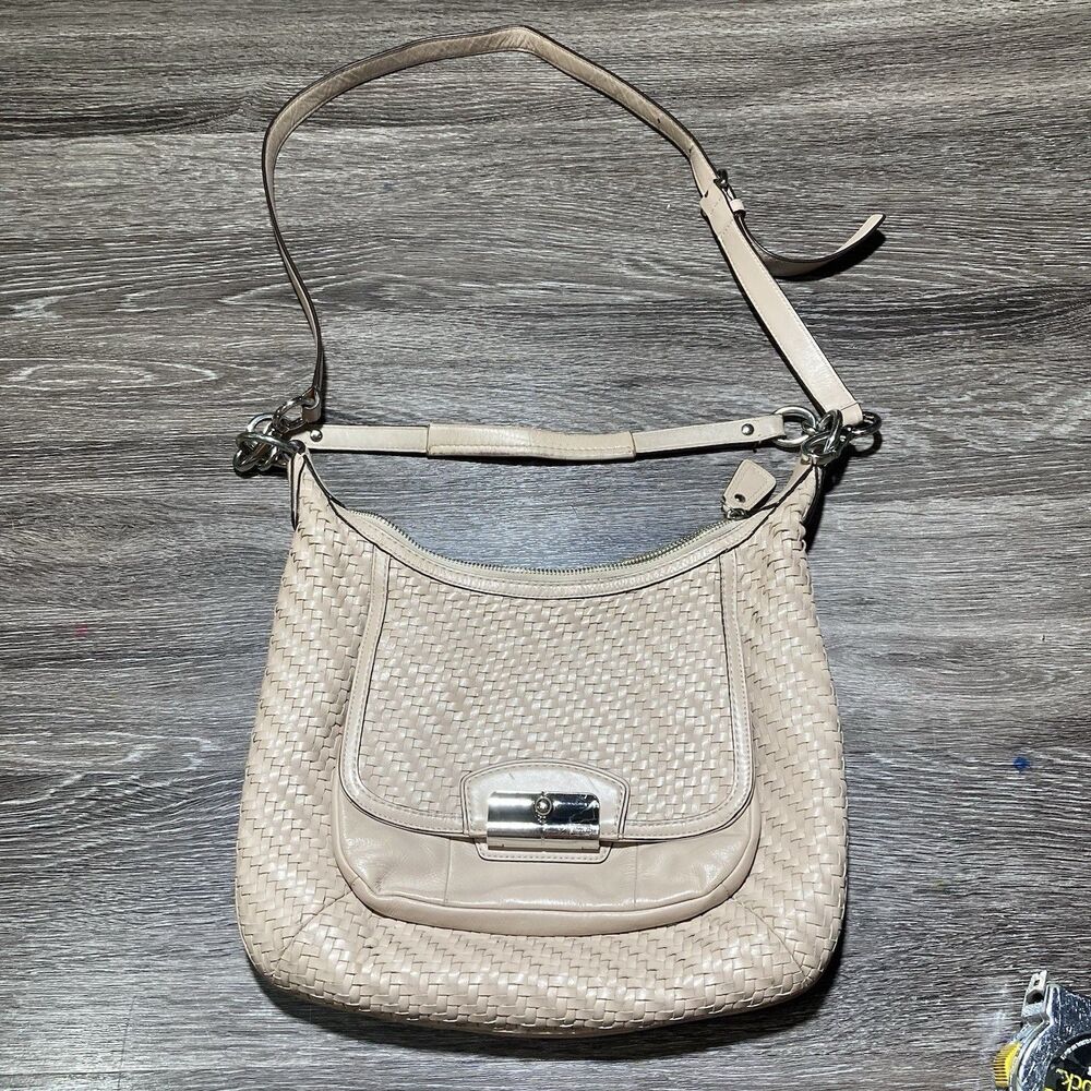 Authentic Coach 19314 Madison Leather Woven Lindsey Shoulder Bag Grey Satchel